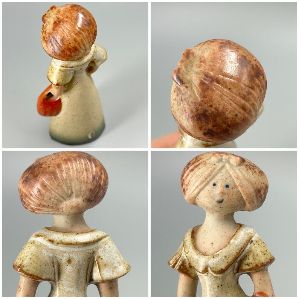 Vtg 70’s Speckled Stoneware Woman Carrying Basket Flower Vase Figurine Japan Mad - Picture 8 of 9